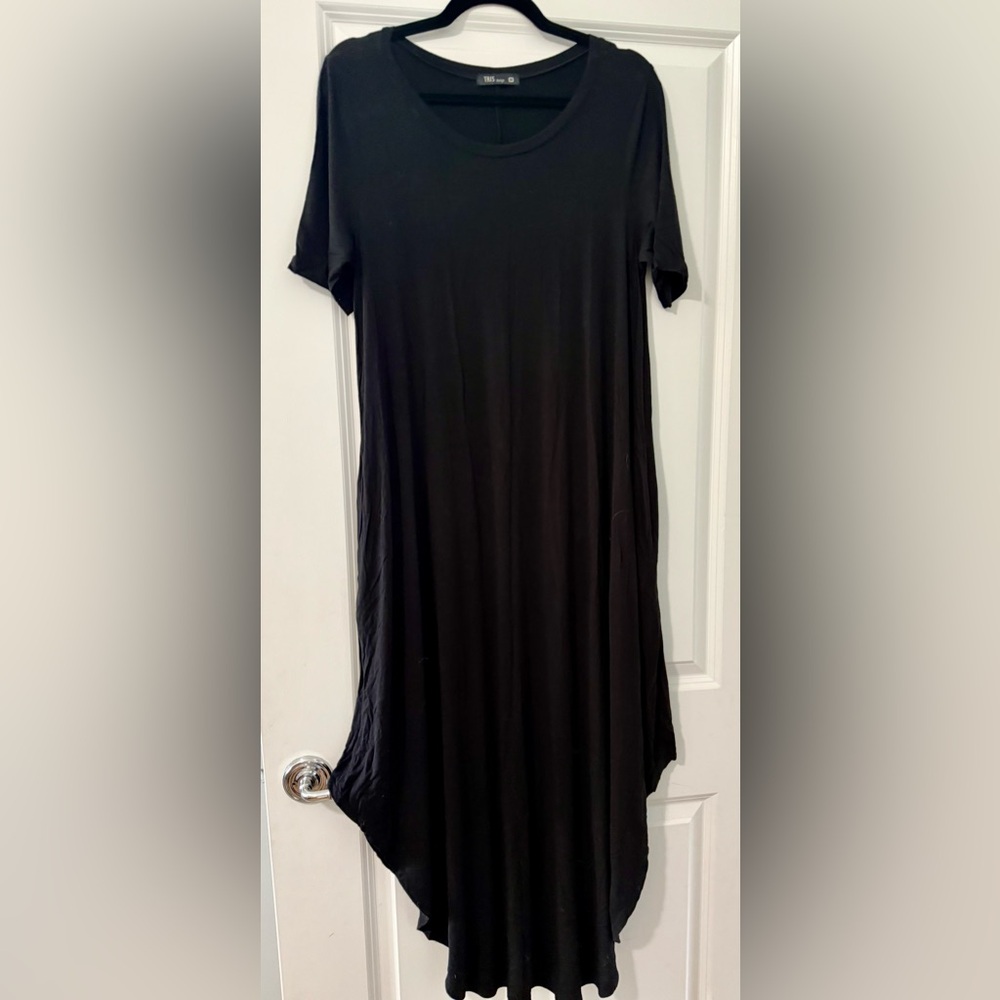 Black T-shirt Maxi Dress with Asymmetrical hem